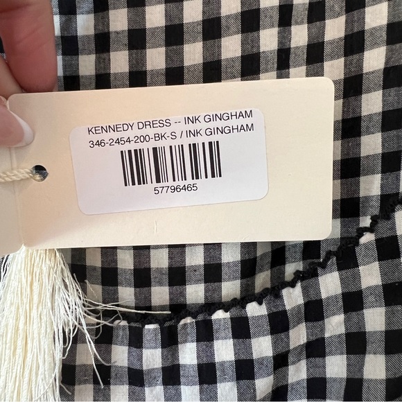 NWT DOEN Kennedy Gingham Maxi Dress Boho Puff Sleeve Black & White Size Small - Picture 7 of 16